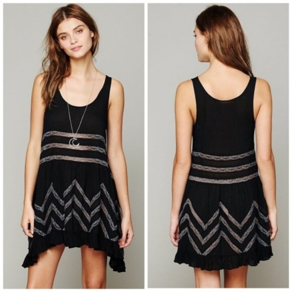 FP Voile and Lace Trapeze Slip in Black